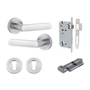 IVER Osaka Door Lever Handle On Round Rose | Entrance Kit (Key/Thumb) | 6 Finishes - Brushed Chrome