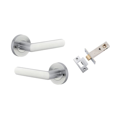 IVER Osaka Door Lever Handle On Round Rose | Inbuilt Privacy Kit | 6 Finishes - Brushed Chrome