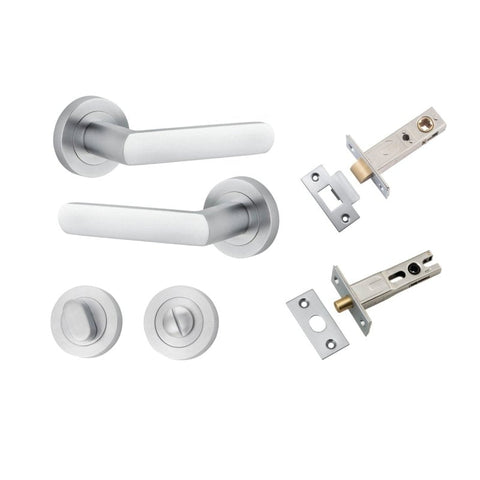 IVER Osaka Door Lever Handle On Round Rose | Separate Privacy Kit | 6 Finishes - Brushed Chrome