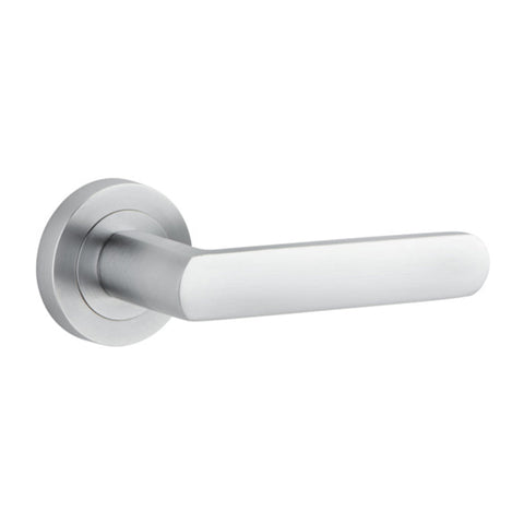 IVER Osaka Door Lever Handle On Round Rose | Passage Lever Set Only | 6 Finishes - Brushed Chrome