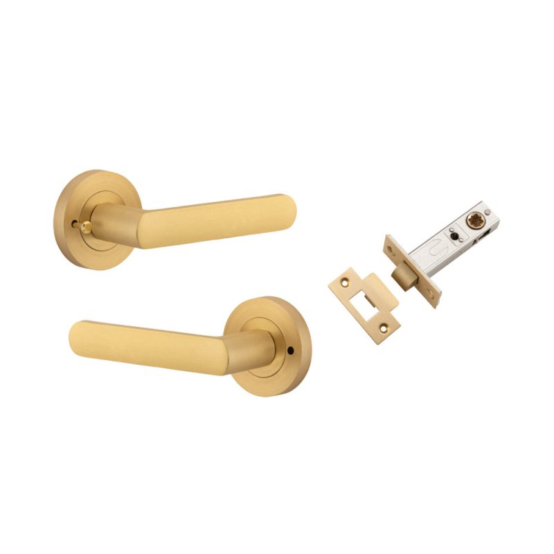 IVER Osaka Door Lever Handle On Round Rose | Inbuilt Privacy Kit | 6 Finishes - Brushed Brass