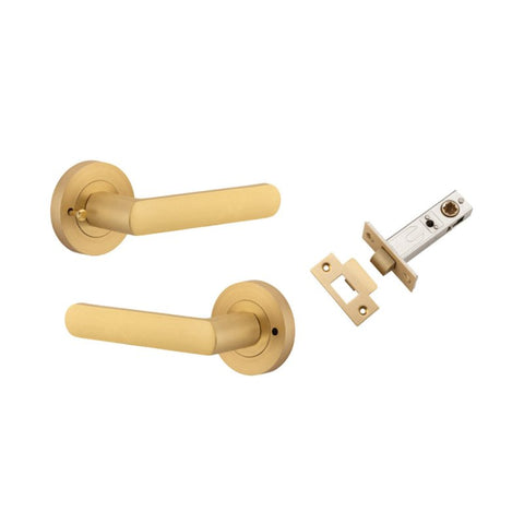 IVER Osaka Door Lever Handle On Round Rose | Inbuilt Privacy Kit | 6 Finishes - Brushed Brass