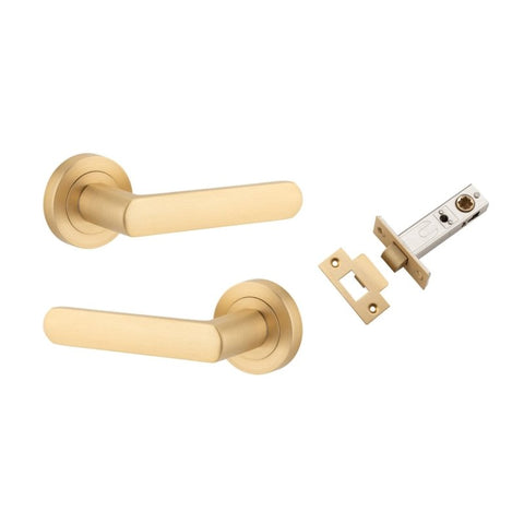 IVER Osaka Door Lever Handle On Round Rose | Osaka Lever - Passage Kit | 6 Finishes - Brushed Brass