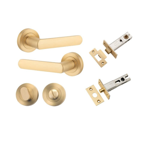 IVER Osaka Door Lever Handle On Round Rose | Separate Privacy Kit | 6 Finishes - Brushed Brass