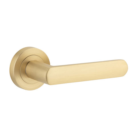 IVER Osaka Door Lever Handle On Round Rose | Passage Lever Set Only | 6 Finishes - Brushed Brass
