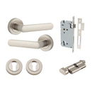 IVER Osaka Door Lever Handle On Round Rose | Entrance Kit (Key/Thumb) | 6 Finishes - Satin Nickel
