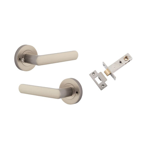 IVER Osaka Door Lever Handle On Round Rose | Inbuilt Privacy Kit | 6 Finishes - Satin Nickel