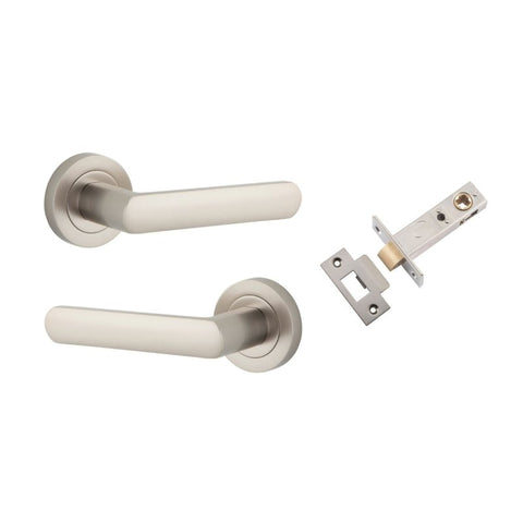 IVER Osaka Door Lever Handle On Round Rose | Osaka Lever - Passage Kit | 6 Finishes - Satin Nickel