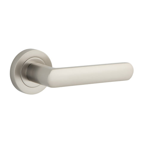 IVER Osaka Door Lever Handle On Round Rose | Passage Lever Set Only | 6 Finishes - Satin Nickel