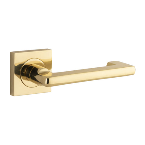 IVER Baltimore Return Door Lever Handle On Square Rose | Passage Lever Set Only | 7 Finishes - Polished Brass