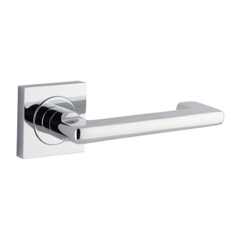 IVER Baltimore Return Door Lever Handle On Square Rose | Passage Lever Set Only | 7 Finishes - Polished Chrome