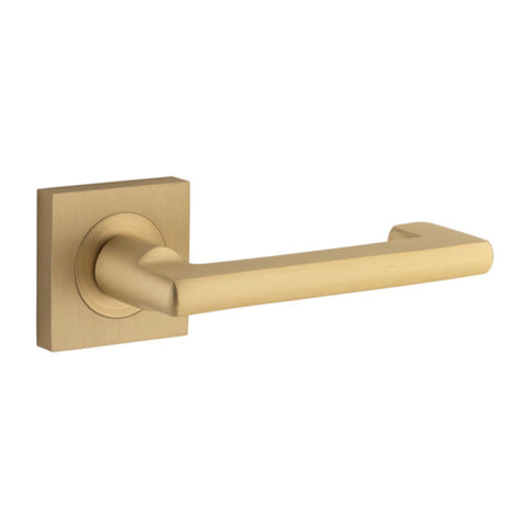 IVER Baltimore Return Door Lever Handle On Square Rose | Passage Lever Set Only | 7 Finishes - Brushed Brass