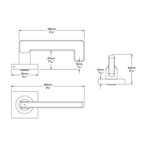 IVER Baltimore Return Lever On Square Rose | Inbuilt Privacy Kit | 7 Finishes