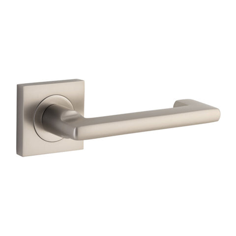 IVER Baltimore Return Door Lever Handle On Square Rose | Passage Lever Set Only | 7 Finishes - Satin Nickel