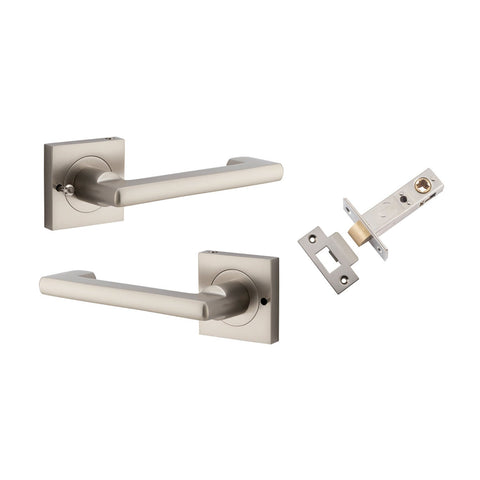IVER Baltimore Return Lever On Square Rose | Inbuilt Privacy Kit | 7 Finishes - Satin Nickel