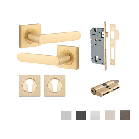 IVER Osaka Door Lever Handle On Square Rose | Entrance Kit (Key/Key) | 6 Finishes
