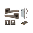 IVER Osaka Door Lever Handle On Square Rose | Entrance Kit (Key/Key) | 6 Finishes - Signature Brass