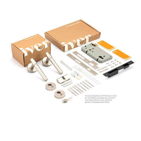 IVER Osaka Door Lever Handle On Square Rose | Entrance Kit (Key/Key) | 6 Finishes
