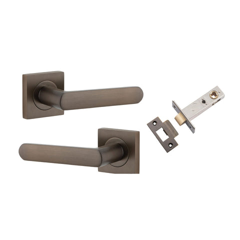 IVER Osaka Door Lever Handle On Square Rose | Passage Kit | 6 Finishes - Signature Brass