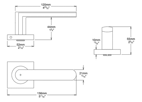 IVER Osaka Door Lever Handle On Square Rose | Passage Kit | 6 Finishes