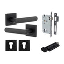 IVER Osaka Door Lever Handle On Square Rose | Entrance Kit (Key/Thumb) | 6 Finishes - Matt Black