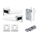 IVER Osaka Door Lever Handle On Square Rose | Entrance Kit (Key/Thumb) | 6 Finishes - Polished Chrome