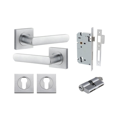 IVER Osaka Door Lever Handle On Square Rose | Entrance Kit (Key/Key) | 6 Finishes - Brushed Chrome