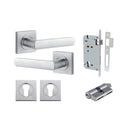 IVER Osaka Door Lever Handle On Square Rose | Entrance Kit (Key/Key) | 6 Finishes - Brushed Chrome