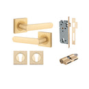 IVER Osaka Door Lever Handle On Square Rose | Entrance Kit (Key/Key) | 6 Finishes - Brushed Brass