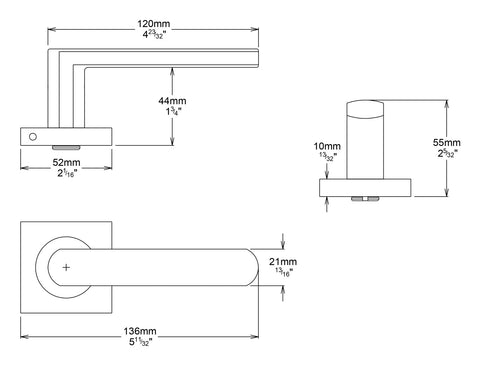 IVER Osaka Door Lever Handle On Square Rose | Entrance Kit (Key/Thumb) | 6 Finishes