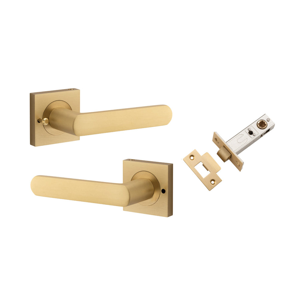 IVER Osaka Door Lever Handle On Square Rose | Inbuilt Privacy Kit | 6 Finishes - Brushed Brass