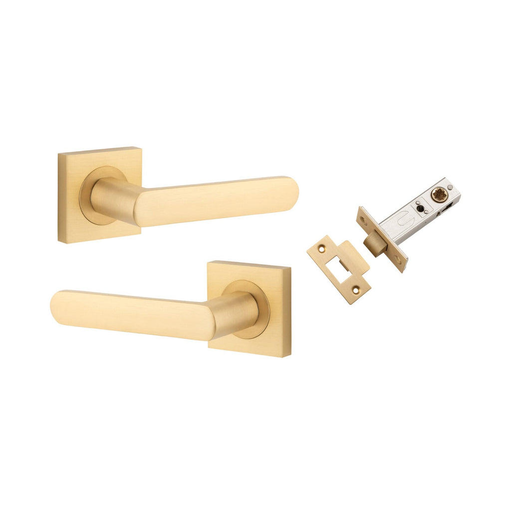 IVER Osaka Door Lever Handle On Square Rose | Passage Kit | 6 Finishes - Brushed Brass