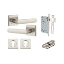 IVER Osaka Door Lever Handle On Square Rose | Entrance Kit (Key/Key) | 6 Finishes - Satin Nickel