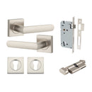 IVER Osaka Door Lever Handle On Square Rose | Entrance Kit (Key/Thumb) | 6 Finishes - Satin Nickel