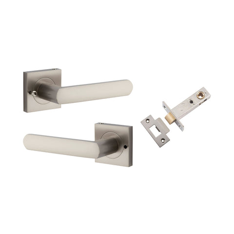 IVER Osaka Door Lever Handle On Square Rose | Inbuilt Privacy Kit | 6 Finishes - Satin Nickel