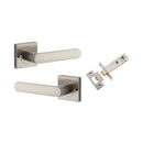 IVER Osaka Door Lever Handle On Square Rose | Inbuilt Privacy Kit | 6 Finishes - Satin Nickel