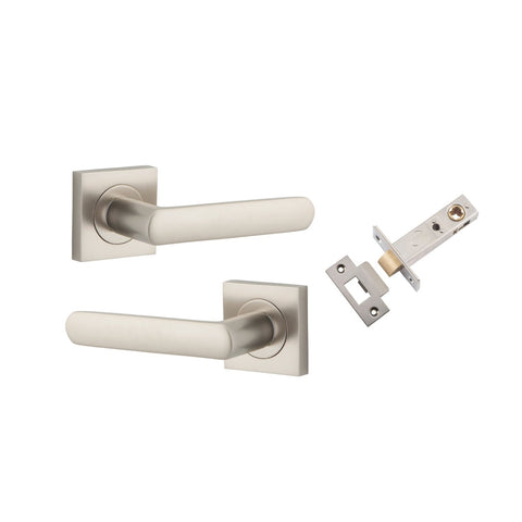 IVER Osaka Door Lever Handle On Square Rose | Passage Kit | 6 Finishes - Satin Nickel