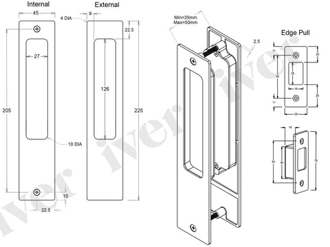 IVER Rectangular Flush Pull | Entrance Kit