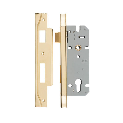 IVER 85Mm Rebated Euro Mortice Lock | 45mm Backset - Polished Brass