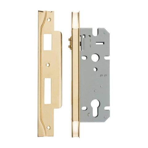 Iver 85mm Rebated Euro Roller Mortice Lock | 45mm Backset - Polished Brass