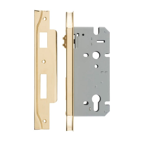 Iver 85mm Rebated Euro Roller Mortice Lock | 60mm Backset - Polished Brass
