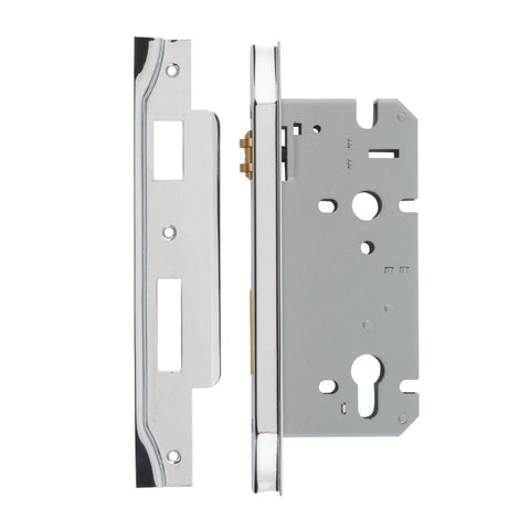 Iver 85mm Rebated Euro Roller Mortice Lock | 60mm Backset - Polished Chrome
