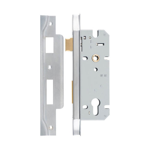 IVER 85Mm Rebated Euro Mortice Lock | 45mm Backset - Brushed Chrome