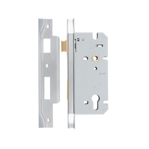 IVER 85Mm Rebated Euro Mortice Lock | 60mm Backset - Brushed Chrome