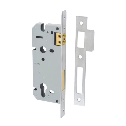IVER Euro Roller Mortice Lock | 45mm Backset - Brushed Chrome