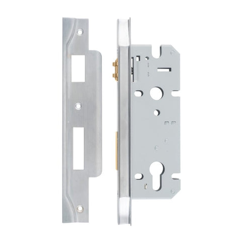 Iver 85mm Rebated Euro Roller Mortice Lock | 45mm Backset - Brushed Chrome