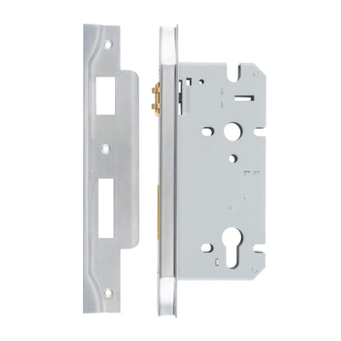 Iver 85mm Rebated Euro Roller Mortice Lock | 60mm Backset - Brushed Chrome