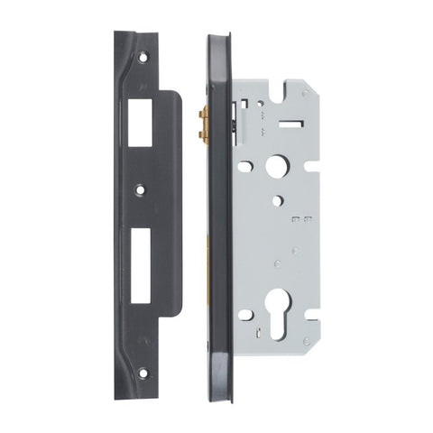 Iver 85mm Rebated Euro Roller Mortice Lock | 45mm Backset - Matt Black