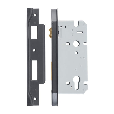 Iver 85mm Rebated Euro Roller Mortice Lock | 60mm Backset - Matt Black
