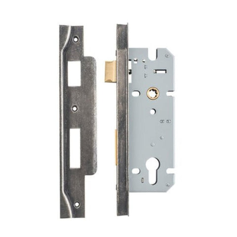 IVER 85Mm Rebated Euro Mortice Lock | 45mm Backset - Distressed Nickel
